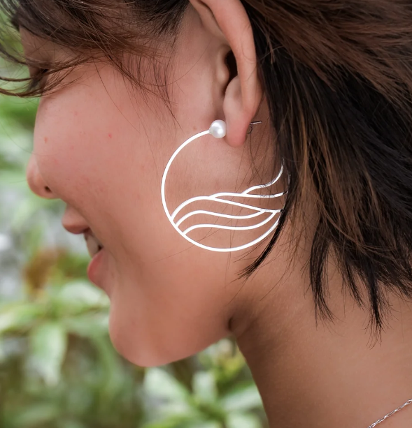 Walk on Water Large Hoop Earrings Silver