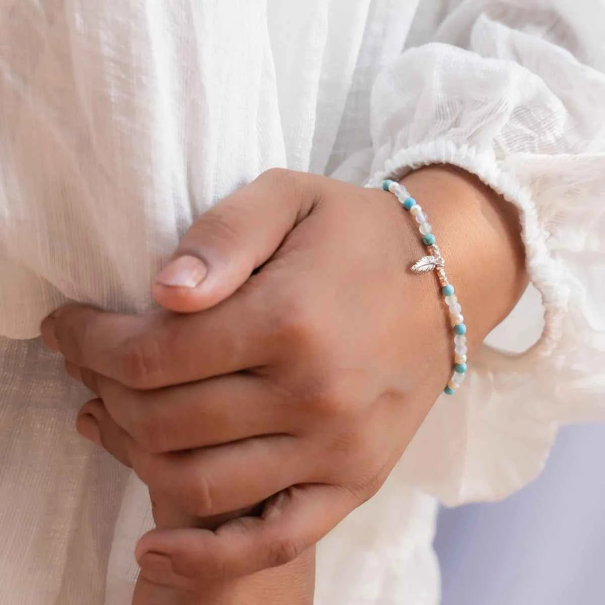 Feathers of Freedom Bracelet Blue Beaded
