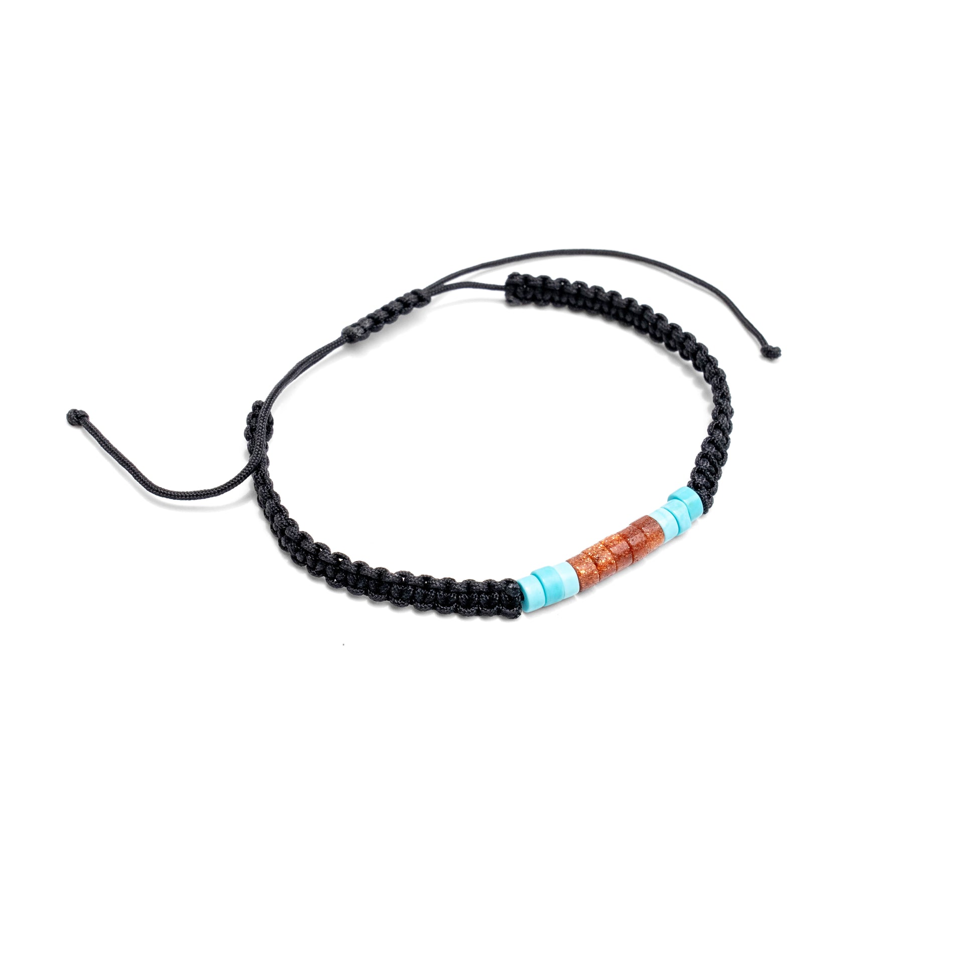 Black beaded bracelet with colorful beads on a white background