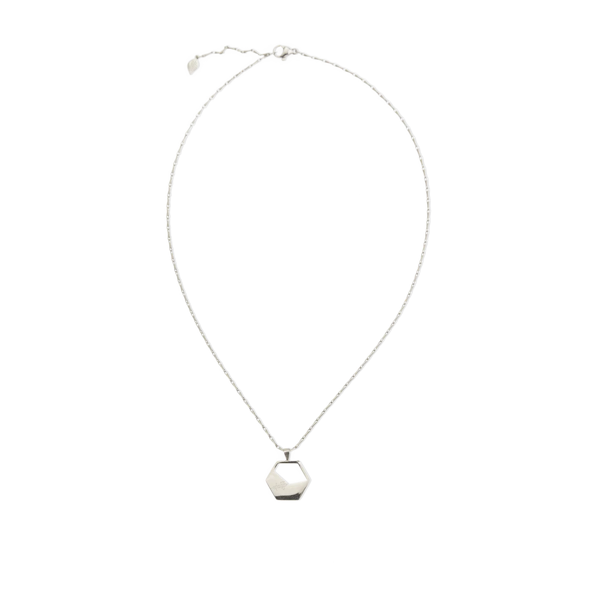 Necklace with a geometric pendant on a white background