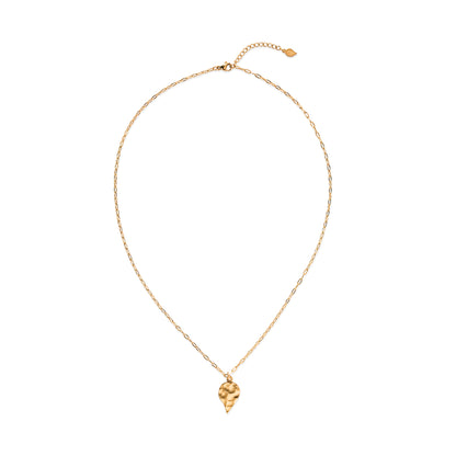 Gold necklace with a small pendant on a white background
