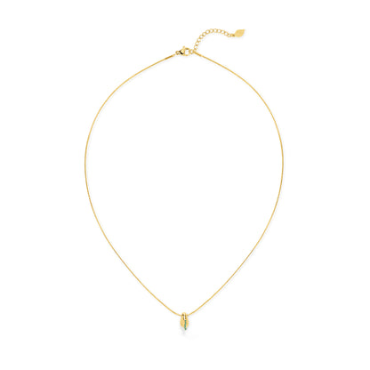 Gold necklace with a small pendant on a white background