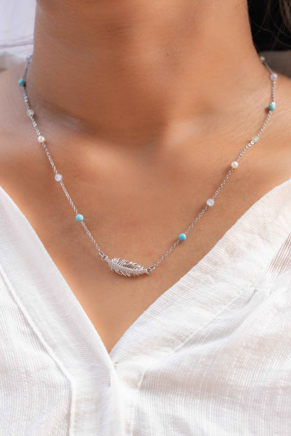 Feathers of Freedom Necklace Blue Beaded