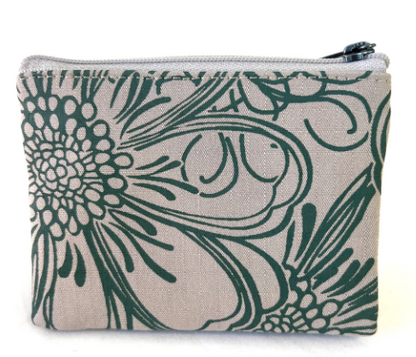 Floral patterned pouch with a zipper on a white background