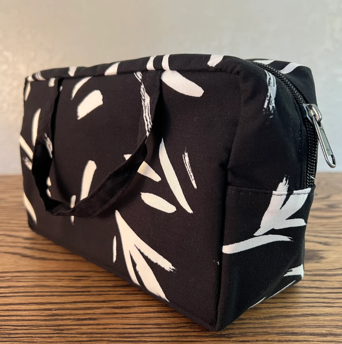 Travel Cosmetic Bag - Black White Brushstrokes